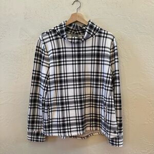 T by Talbots Black White Plaid Cowl Neck Long Sleeve Top XL Stretch Knit